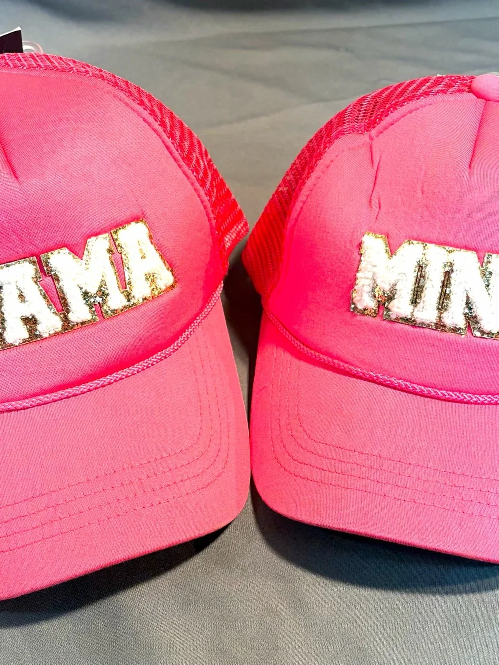 Pink 'MAMA' Sequin Trucker Hat Mom and Daughter